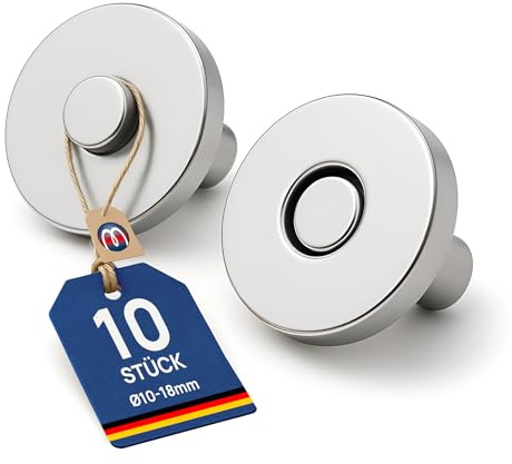 10 x Magnet-Knopf Magnetischer Verschluss rund aus Metall Ø10-18mm Taschenverschluss - Magnetschließe für Textilien und Taschen - zur Befestigung an Leder Stoff Kleidung, Größe: Ø 10mm