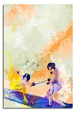 Paul Sinus Art 90x60cm Fechten II Wandbild SPORTBILD Aquarell Art bunte Farben