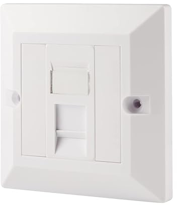 rhinocables CAT5e Ethernet Faceplate (1 Port, Pack of 1) | Double 2 & Quad 4 RJ45 Gang Wall Sockets, Simple CAT 5 Setup for Printers, VoIP, Phones & More