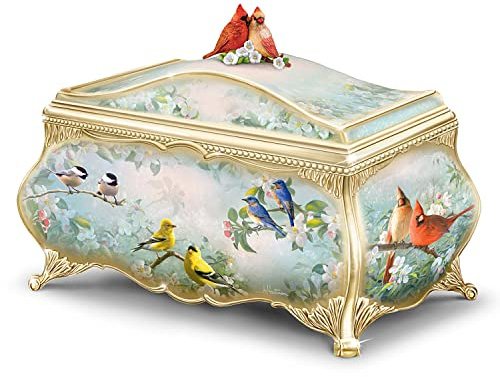 The Bradford Exchange Songbird Serenade Music Box, Joe Hautman Cardinal Art, 22K Gold Accents, Porcelain