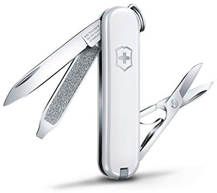 Victorinox Classic Sd Petit Couteau de Poche Suisse, Léger, Multitool, 7 Fonctions, Ciseaux, Lime à Ongles, Blanc
