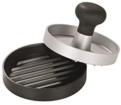 RÖSLE Burgerpresse, Hochwertige Fleischpresse zum einfachen Formen von Burgerpatties, ABS, Aluminium, 11 cm, spülmaschinengeeignet Schwarz / Silberfarben