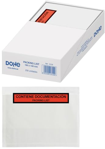 Dohe - Packing List (250 uds.) - Tamaño 180x140 mm, Sobres Transparentes de Plástico, Envío de Documentos, Transporte y Logística, Autoadhesivos Resistentes, Material de Oficina
