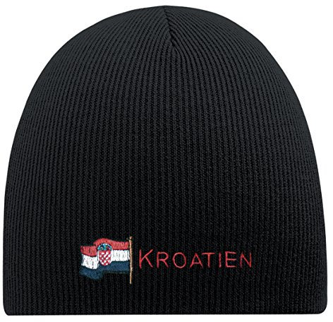 Fan-O-Menal Beanie-Mütze mit Einstickung - Kroatien - Wollmütze Wintermütze Strickmütze - 54592 schwarz