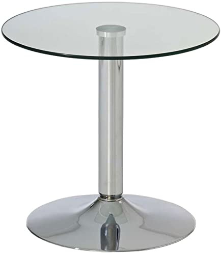 CLP Mesa Auxiliar Ikarus Look Moderno/Minimalista I Mesa Centro con Ø 50 cm I Mesa de Teléfono con Base de Metal Cromado I Color:, Color:Vidrio Transparente