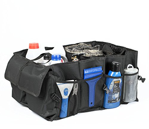 TEKBOX 2 in 1 Car Boot Organiser - Foldable Heavy Duty Jumbo Bag Shopping Tidy Storage Car Trunk and Tool Organizer - Black
