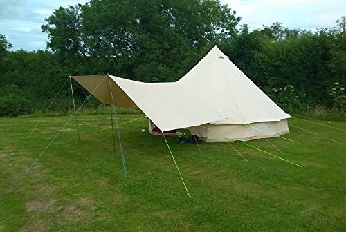 Bell Tent Boutique 285gsm Medium 100% Natural Canvas Bell Tent Awning Kit – 3.6m x 2.4m Canvas with 3 x 1.9m Pole & 8 Pegs and Guy Ropes | Includes Storage Bags