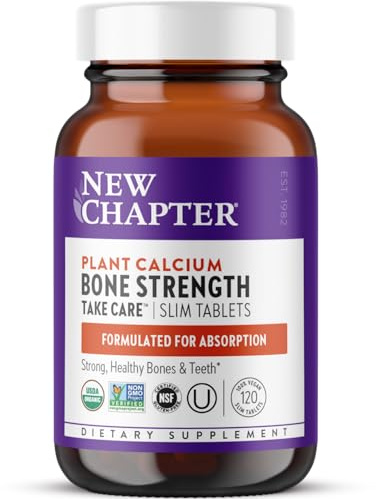 New Chapter Calcium Supplement - Bone Strength Plant-Based USDA Organic Calcium with Magnesium, Vitamin D3+K2, for Bone Health & Joint Mobility, Heart Support, 905 mg dose - 120 Slim Tablets