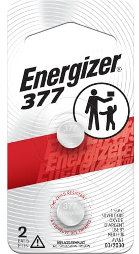 Energizer 377 Silver Oxide Button Battery, 2 Pack