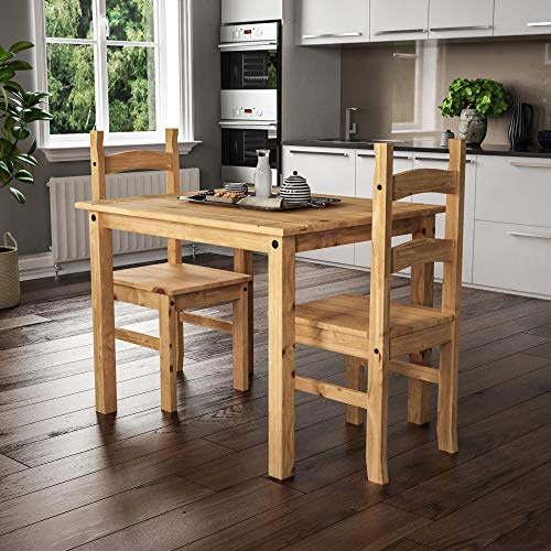 Vida Designs Corona 2 Seater Dining Set | Solid Pine Wood | Dining Room Complete Set | 75H x 75W x 75D cm | with 2 Dining Chairs | Rustic Country Farmhouse Style