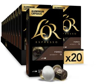 L'OR Espresso Cápsulas de Café Forza | Intensidad 9 | 200 Cápsulas Compatibles Nespresso (R) | Intensidad 9, Compatible con máquinas Nespresso