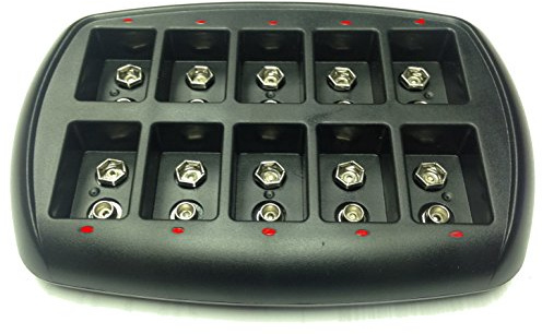 Ansmann 10-Bay 9V Smart Battery Charger Universal Maintenance Station for 10pcs. NiMH/NiCd 9 Volt Rechargeable Batteries (Overcharge Protection, Trickle Charge When Full)