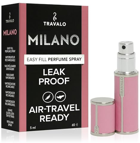 Travalo Milano Perfume Atomizer - Leak-Proof and TSA Approved for Air Travel - Reusable, Airtight, Easy Fill Mini Pump Sprayer - Lightweight Vegan Leather w/Polished Metal Outer Shell - Perfect Pink