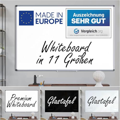 VISCOM Whiteboard magnetisch - 45 x 60 cm - Magnettafel in 11 Größen - Magnetwand kratzfest & beschreibbar - mit Aluminium-Rahmen - für Hoch- und Querformat