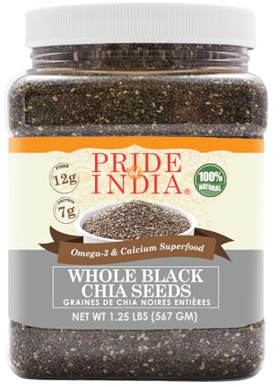 Pride of India Black Chia Seeds 1.25 lb | Whole Raw Chia Seeds for Smoothies, Pudding, Yogurt & Salad | High Fiber, Omega 3 & Calcium Rich Superfood | Vegan & Gluten Free