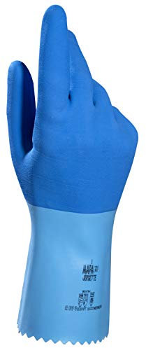 JERSETTE 301 Latex Chemical Resistant Cleaning Gloves, Waterproof, Kitchen, Dishwashing, Floor, Household, Industrial, Plastering Washable/Reusable Blue Size 9 Large Protective Safety Gloves (1 Pair)