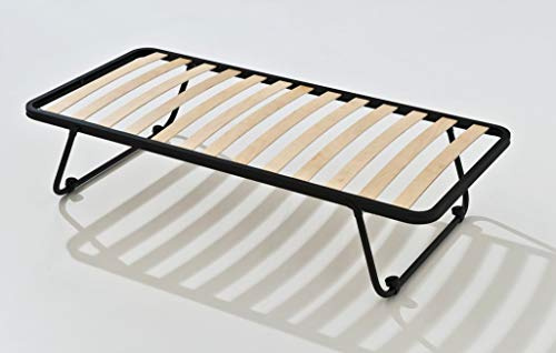 EVERGREENWEB - Rete a doghe Singola 80x190 cm Letto Apribile Salvaspazio con Gambe Pieghevoli, Doghe in Legno Naturale di Faggio, 4 Ruote AntiGraffio Struttura in Ferro Rinforzata per Tutti Materassi