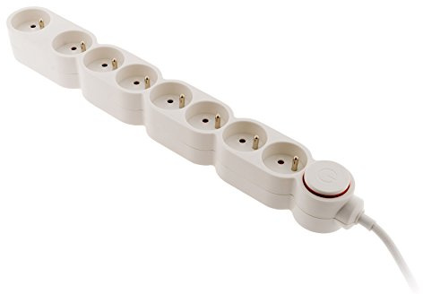 Bloc Home 8 prises 16A 2P+T avec interrupteur et fiche parafoudre - Blanc - câble HO5VV-F 3G1 1,5m
