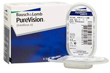 Bausch + Lomb PureVision Monatslinsen, sphärische Kontaktlinsen, weich, 6 Stück BC 8.6 mm / DIA 14 / -1.75 Dioptrien