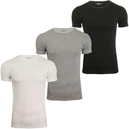 Tommy Hilfiger Herren T-Shirt Kurzarm Rundhalsausschnitt, Mehrfarbig (Black/Grey Heather/White), M