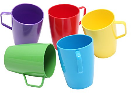 Harfield Rainbow Beakers Mugs with Handle 280ml Set of 5 Multicoloured BPA Free Copolyester Cups Reusable Virtually Unbreakable