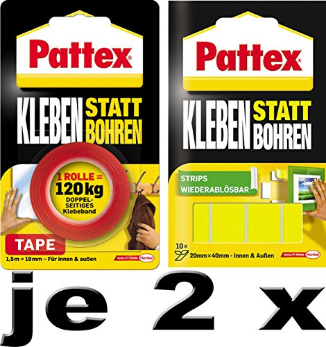 Pattex - Pegamento que sustituye al taladro, Band + Strips, 2 x