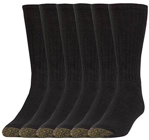 GOLDTOE Men's Harrington Crew Socks, Multipairs, Black (6-Pairs), Large