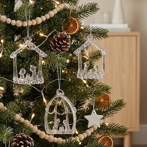 Set of Three Hanging Glass Nativity Christmas Tree Decorations