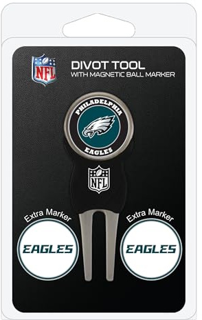 Team Golf NFL Pitchgabel mit 3 Golfball-Markern, Markierungen sind abnehmbar, magnetisch, doppelseitig, emailliert