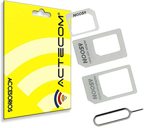 ACTECOM ADAPTADOR 4 EN 1 NANO SIM A SIM, NANO SIM A MICRO SIM, MICRO SIM A SIM + HERRAMIENTA LLAVE EXTRACCION SIM/MICRO SIM PARA IPHONE Y IPAD UNIVERSAL COLOR NEGRO PARA APPLE IPHONE 5, IPAD MINI, SMARTPHONES, TABLETS, SAMSUNG, LG, SONY, HTC