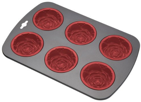 Master Class Smart Silikon-Backform für 6 Rosen mit antihaftbeschichtetem Rahmen, 32,5 x 22 cm