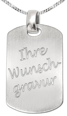CLEVER SCHMUCK Set mit Gravur Ketten für Männer massive Dog Tag 40 mm Platte und Kette Panzer ca. 2 mm breit Länge wählbar STERLING SILBER 925 mit Etui anthrazit