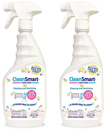 CleanSmart Nursery & High Chair Cleaner, 23 Ounce Bottle (Pack of 2), Hypochlorous Naturally Kills 99.9% of Viruses like RSV & Flu with Zero Residue