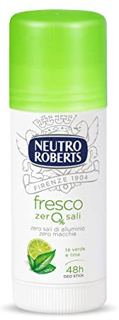 Neutro Roberts, Deodorante Stick Fresco con Té Verde e Lime, Zero Sali di Alluminio, Zero Macchie, Deodorante Uomo e Donna, Dermatologicamente Testato - Flacone da 40 ml