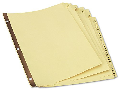Vorgedruckte Kunststoffbeschichtete Tab-Trennblätter, 31 nummerierte Taben, Buchstaben, Buff, 31/Set, 1 Stück