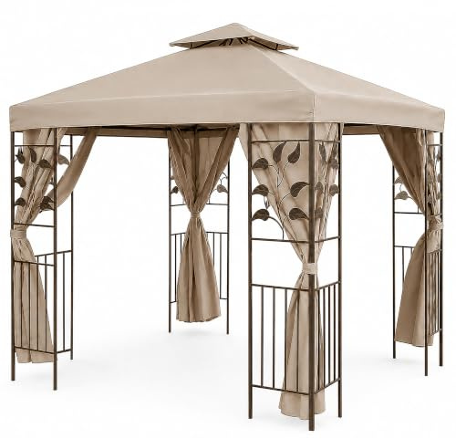 Garden Marketplace Garden Gazebo, Steel Frame, Beige, 2.5m Square