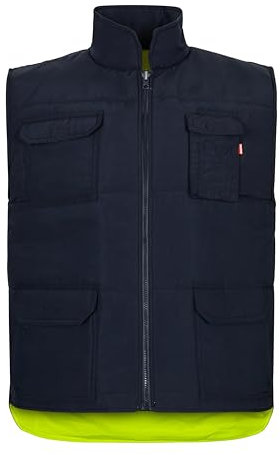 Velilla 148; Chaleco acolchado reversible; color Azul Marino y Amarillo Flúor; Talla L