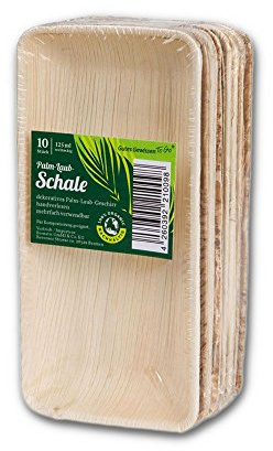 BIOZOYG 200x assiettes en feuille de palmier 24x15 cm - Vaisselle en feuille de palmier jetable, rectangulaire - Vaisselle de fête jetable durable