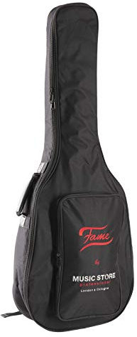 Fame Gigbag Western Guitar Basic, Wetterfeste Tasche für Westerngitarren, Rucksackgarnitur, 10mm Polsterung, Zubehörfach, Namensschildfach, Schwarz/Rot
