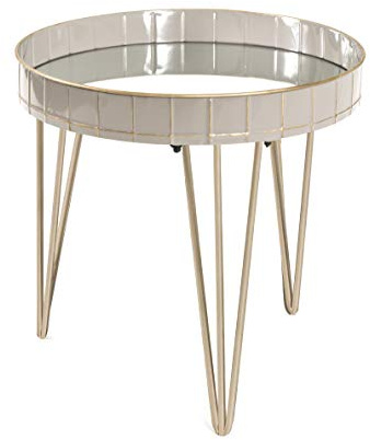 HAKU Beistelltisch rund Gold Taupe Metall Spiegel Couchtisch Sofatisch - Maße: H 50 x Ø 51 cm Style: Art Deco