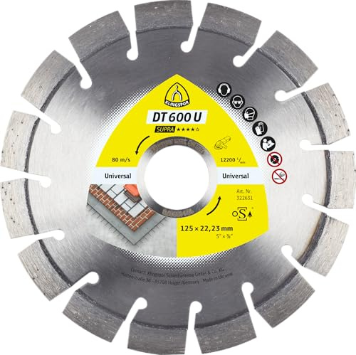 Klingspor DT 600 U Supra Diamanttrennscheibe 125 x 2,4 x 22,23 mm 15 Segmente Kurzverzahnung - für Baustellenmaterialien und Beton - 322631