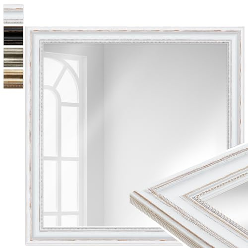 WANDStyle großer Spiegel Weiß, großer Wandspiegel Vintage 70x70 cm | Barock Spiegel, Hängespiegel groß, Badspiegel Holz, Flurspiegel Wand, Standspiegel, H550 - Made in Germany