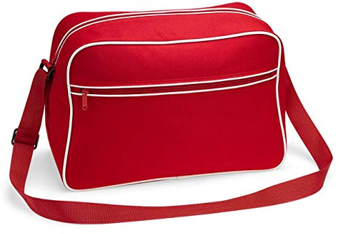 noTrash2003 Retro Shoulder Bag im Design der Siebziger, Schultertasche Sporttasche aus Polyester mit Paspelierung inkl. gratis Schlüsselanhänger