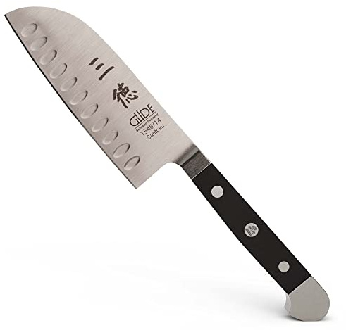 GÜDE Solingen - Santoku mit Kulle geschmiedet, 14 cm, POM schwarz, ALPHA, Doppelkropf, Handmade Germany