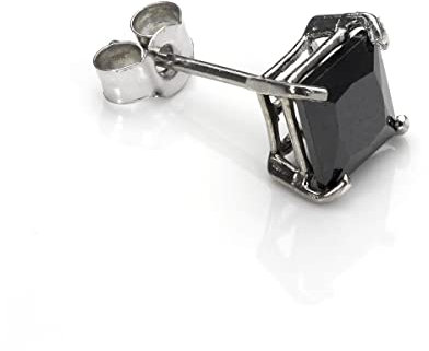 9ct White Gold Martini Claw 5mm Square Black Crystal CZ Ear Stud/Mens Earrings