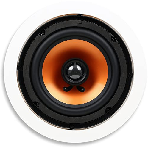Micca M-6C 2-Way in-Ceiling Round Speaker, 7.6 Cutout Diameter, Whole House Audio, Home Theater, Indoor or Covered Outdoor, 6.5 Woofer, 1 Tweeter, White, Paintable, Each