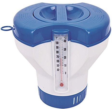 Avenli Accessori Piscina Dispenser Galleggiante Universale con Termometro, Bianco, 19 x 16.5 x 19 cm