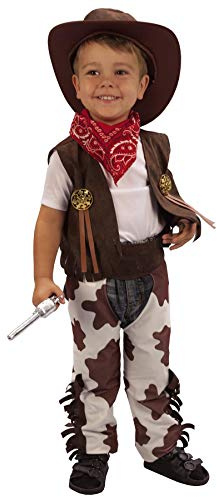HENBRANDT Cowboy maskeraddräkt för småbarn – vilda västern outfit med väst, chaps, hatt och slips för pojkar i åldern 3 år – perfekt för halloween, fester och fantasifullt spel