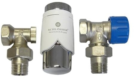 anapont Ventilset Heizkörperanschluss mit Thermostat für Heizkörper, Badheizkörper Winkel und Durchgang, Anschlussgarnitur, Ventil Armaturen (Ventilset, 90° weiß/chrom)