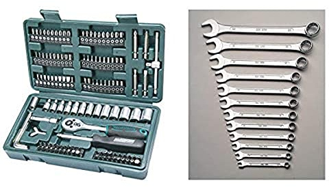 Brüder Mannesmann M29166 130-tlg. Steckschlüssel- und Bitsatz & Mannesmann Gabel-Ringschlüsselsatz, 12-tlg., 6-22 mm, CV, GS, M 130-12DIN